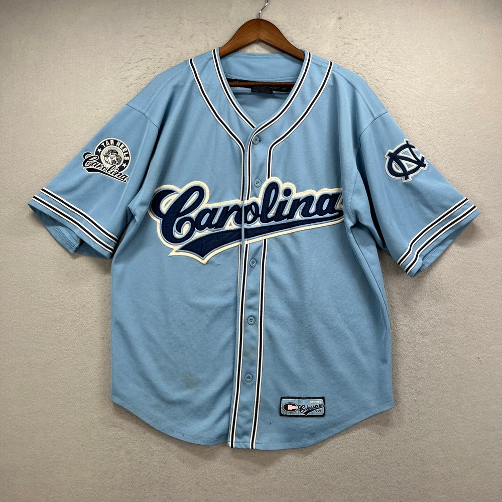 UNC Carolina Tar Heels Baseball Jersey Men Large Blue Embroidered Y2K Retro NCAA